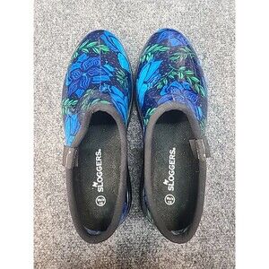 VGC Sloggers Women's Flower Power Waterproof Garden Shoes Size 10 Blue Floral